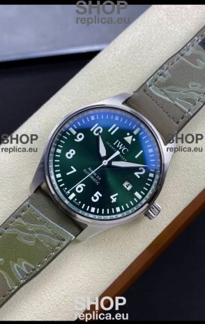 IWC Pilot MARK Series IW328205 1:1 Mirror Swiss Replica Watch in Green Dial Leather Strap
