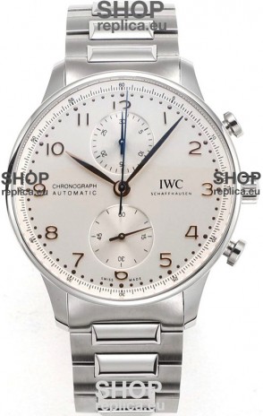IWC Portuguese Chronograph Swiss Replica Watch in Steel Case Steel White Dial - 1:1 Mirror Replica Edition