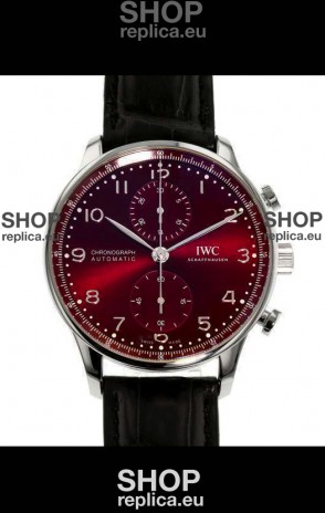 IWC Portuguese Chronograph Swiss Replica Watch in Steel Case Maroon Dial - 1:1 Mirror Replica Edition