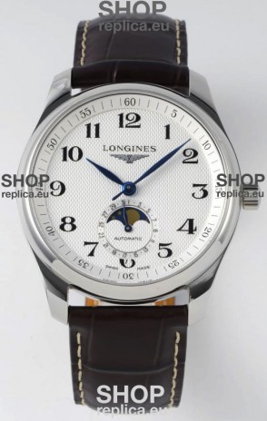 Longines Master Collection Automatic Moonphase White Dial Swiss Replica Watch Leather Strap