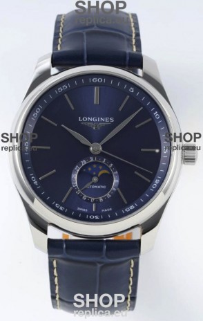 Longines Master Collection Automatic Moonphase Blue Dial Swiss Replica Watch Leather Strap