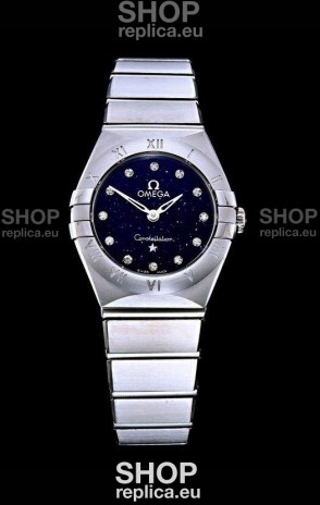 Omega Constellation Ladies Swiss Quartz 1:1 Mirror Replica - Steel Casing in Black Starry Dial 
