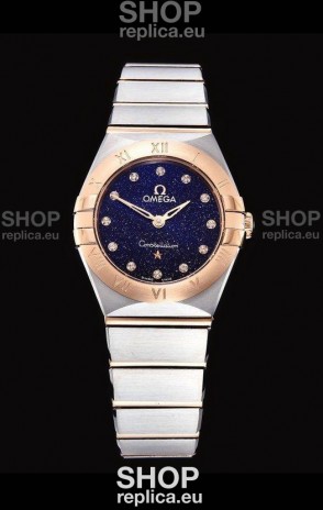 Omega Constellation Ladies Swiss Quartz 1:1 Mirror Replica - Two Tone Casing in Black Starry Dial 