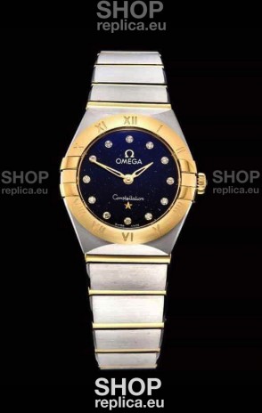 Omega Constellation Ladies Swiss Quartz 1:1 Mirror Replica - Two Tone Casing in Black Starry Dial 