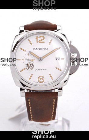 Panerai Luminor DUE PAM1046 White Dial 42MM 1:1 Mirror Quality - 904L Steel in Leather Strap 