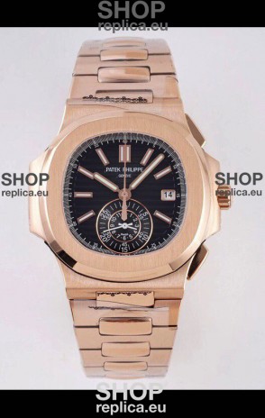 Patek Philippe Nautilus 5980/R Rose Gold 904L Steel Case in Black Dial - 1:1 Mirror Replica