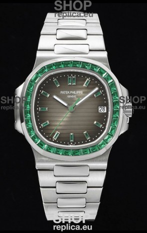 Patek Philippe Nautilus 5711 Grey Dial 1:1 Mirror Replica in 904L Steel with Rubies Bezel