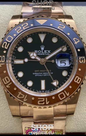 Rolex GMT Masters II M126715CHNR Everose Gold Swiss Replica 1:1 Mirror Watch - 904L Steel 
