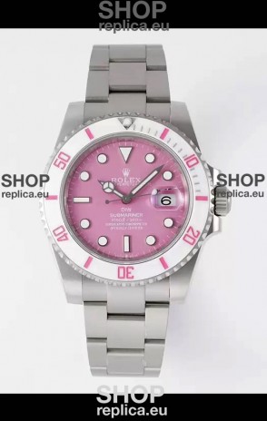 Rolex Submariner DiW Stainless Steel Casing White Ceramic Bezel Pink Dial Edition Watch 