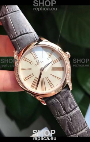 Omega De Ville Tresor Edition Swiss Quartz Watch 36MM Rose Gold Casing White Dial