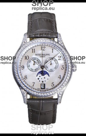Patek Philippe Complications 4948G Annual Calendar Moonphase Pearl Dial White Gold Swiss Replica 