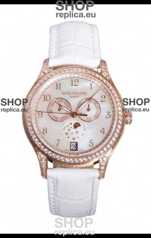 Patek Philippe Complications 4948G Annual Calendar Moonphase Pearl Dial Rose Gold Swiss Replica