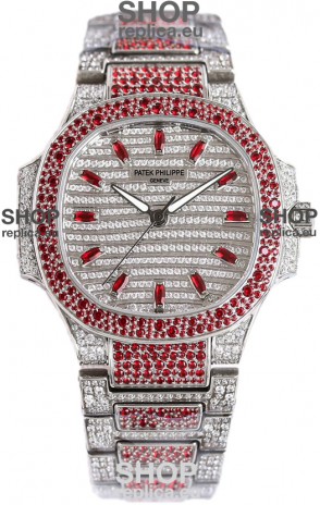 Patek Philippe Nautilus 7118R 35MM 1:1 Red Diamonds Paved Watch in Steel Casing 