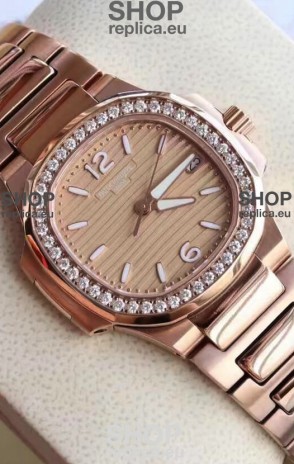 Patek Philippe Nautilus 7010/1GR-012 32MM 1:1 Mirror Replica - Genuine Diamonds on Bezel 