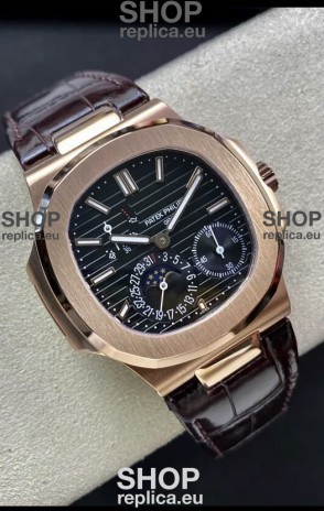 Patek Philippe Nautilus 5712/R 1:1 Quality Swiss Replica Watch in Brown Dial Leather Strap