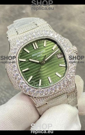 Patek Philippe Super Clone Nautilus 5711/1A-014 Diamonds Paved Edition Green Dial