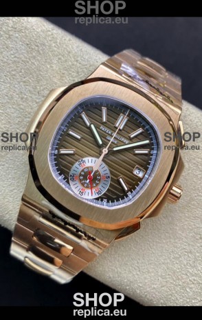 Patek Philippe Nautilus 5980/R Chronograph Rose Gold on 904L Steel Case in Brown Dial - 1:1 Mirror Replica