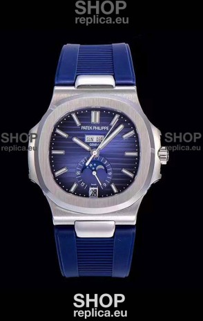Patek Philippe Nautilus 5726A 1:1 Mirror Swiss Watch Blue Dial Rubber Strap 