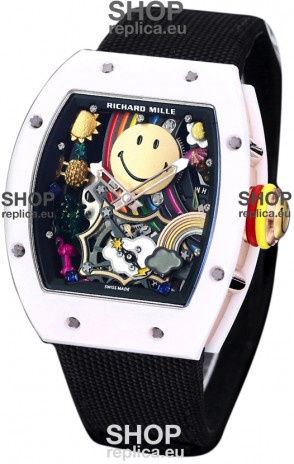 Richard Mille RM088 Smiley Tourbillon White Ceramic Casing Black Nylon Strap Replica Watch 