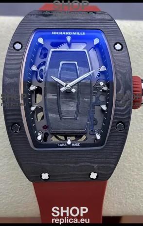 Richard Mille RM07 Black Carbon Casing Red Strap 1:1 Superclone Swiss Replica Watch 