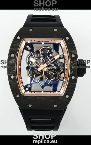 Richard Mille RM055 Black Carbon Casing Gold Rims 1:1 Superclone Genuine Tourbillon Watch 