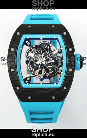 Richard Mille RM055 Black Carbon Casing Blue Rims 1:1 Superclone Genuine Tourbillon Watch 