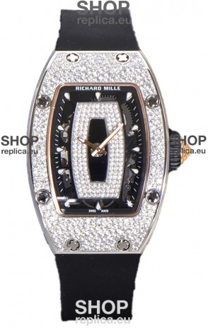 Richard Mille RM007 Diamonds Paved Black Dial 904L Steel Superclone Swiss Watch