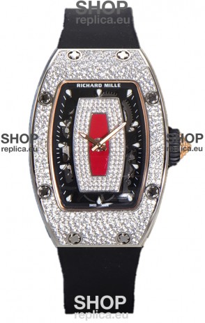 Richard Mille RM007 Diamonds Paved Red Dial 904L Steel Superclone Swiss Watch