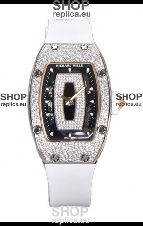 Richard Mille RM007 Diamonds Paved White Strap 904L Steel Superclone Swiss Watch
