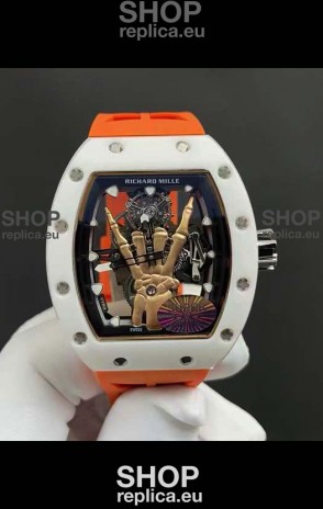 Richard Mille RM66 Flying Genuine Tourbillon White Ceramic Orange Strap Superclone Replica Watch 