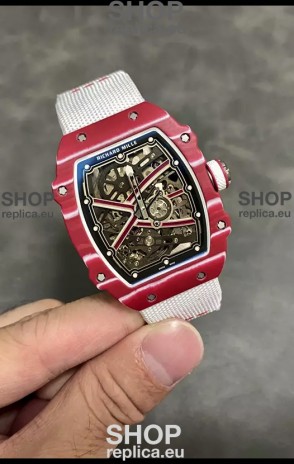 Richard Mille Super Clone RM67-02 Mutaz Barshim Red Carbon TPT 37 Grams Watch White Strap