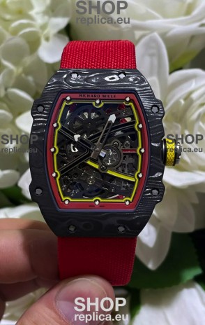 Richard Mille Super Clone RM67-02 Alexander Zverev Black Carbon TPT 37 Grams Watch Red Strap