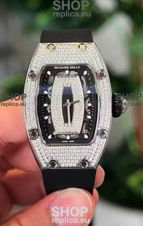 Richard Mille RM007 Diamonds Paved Black Dial 904L Steel Superclone Swiss Watch