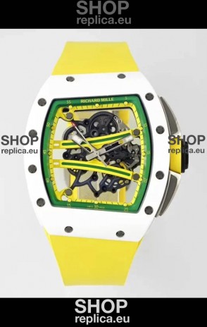 Richard Mille Super Clone RM61-01 White Ceramic Yellow Strap Swiss Replica Watch