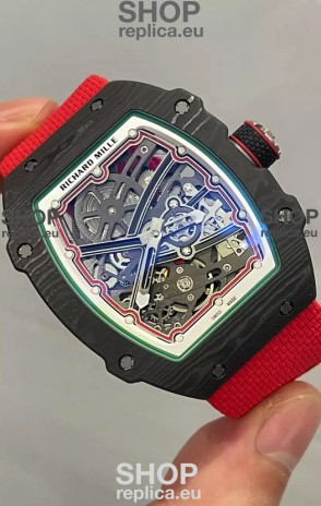 Richard Mille Super Clone RM67-02 Black Carbon TPT 37 Grams Watch Red Strap