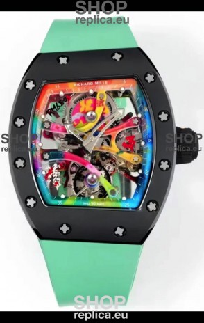 Richard Mille Super Clone RM68-01 Black Ceramic Casing Green Strap Tourbillon Swiss Replica