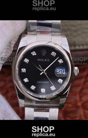 Rolex Datejust 36MM Cal.3135 Movement Swiss Replica Watch in 904L Steel Casing - Black Computer Dial