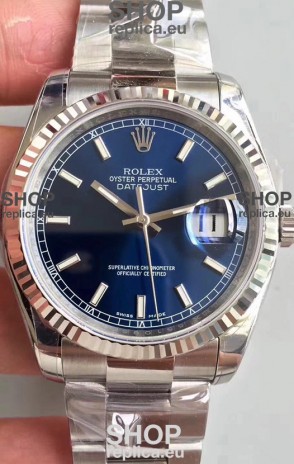Rolex Datejust 36MM Cal.3135 Movement Swiss Replica Watch in 904L Steel Casing in Blue Dial