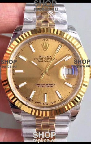 Rolex Datejust 41MM Cal.3135 Movement Swiss Replica Watch in 904L Steel Two Tone Casing Gold Dial