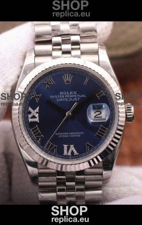 Rolex Datejust 36MM Cal.3135 Movement Swiss Replica Watch in 904L Steel Roman Blue Dial