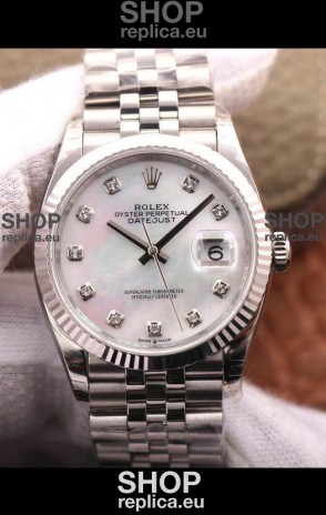 Rolex Datejust 36MM Cal.3135 Movement Swiss Replica Watch in 904L Steel Pearl Dial 