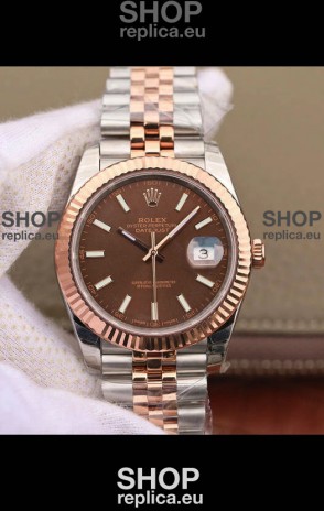 Rolex Datejust 41MM Cal.3135 Movement Swiss Replica Watch in 904L Steel Two Tone Brown Dial