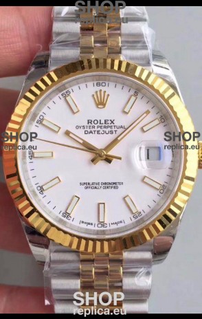 Rolex Datejust 41MM Cal.3135 Movement Swiss Replica Watch in 904L Steel Two Tone White Dial