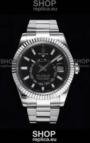 Rolex Sky-Dweller REF# 326934 Black Dial Watch in 904L Steel Case 1:1 Mirror Replica