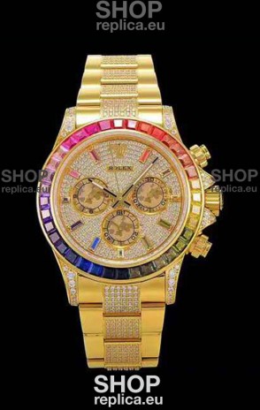 Rolex Daytona ICED OUT Yellow Gold Watch Original Cal.4130 Movement - 1:1 Mirror 904L Steel Watch 