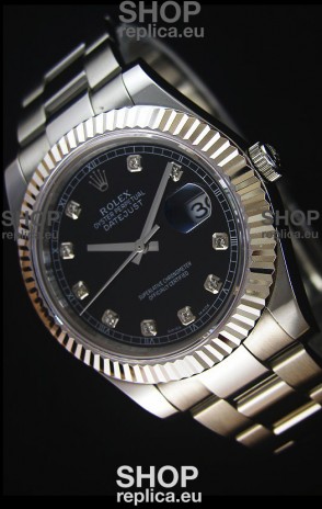 Rolex Datejust Japanese Replica Watch - Black Dial in 41MM with Oyster Strap