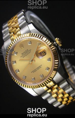 Rolex Datejust Replica Japanese Watch - Two Tone Plating with Gold Dial in 36MM Casing