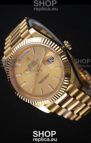 Rolex Day Date Japanese Replica Watch - Yellow Gold Casing in Gold Dial 40MM