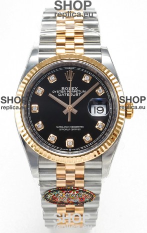 Rolex Super Clone Datejust ETA 3235 Movement 36MM Two Tone Rose Gold Swiss Black Dial Watch
