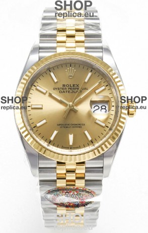 Rolex Super Clone Datejust ETA 3235 Movement 36MM Two Tone Yellow Gold Swiss Gold Dial